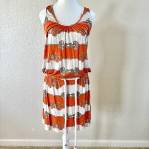 Milly New York Dress Size Small Orange Chain Print With White Rope Belt Loose